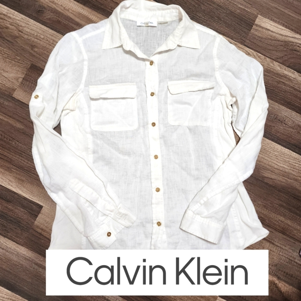 Calvin Klein linen button down shirt - size XS - white